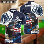 BlueJose Billiards 8-Ball Eagle American Flag Firework Pattern Personalized Name Shirt (4 Colors)