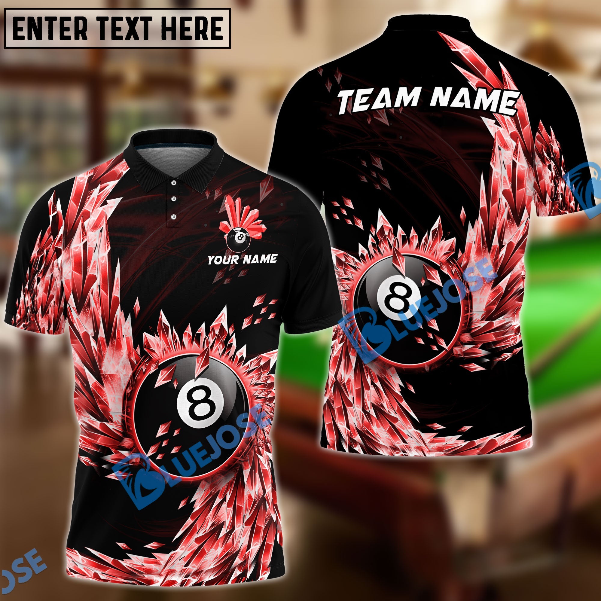 BlueJose Billiards Ball 8 Breath Of Ice Personalized Name, Team Name Shirt (6 Colors)