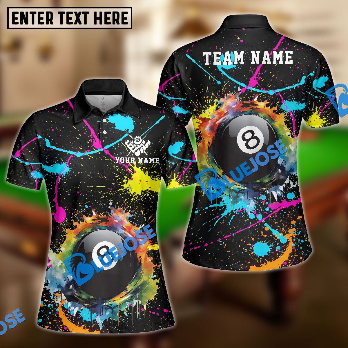 BlueJose Billiards Ball 8 Paint Color Customized Name, Team Name 3D Shirt