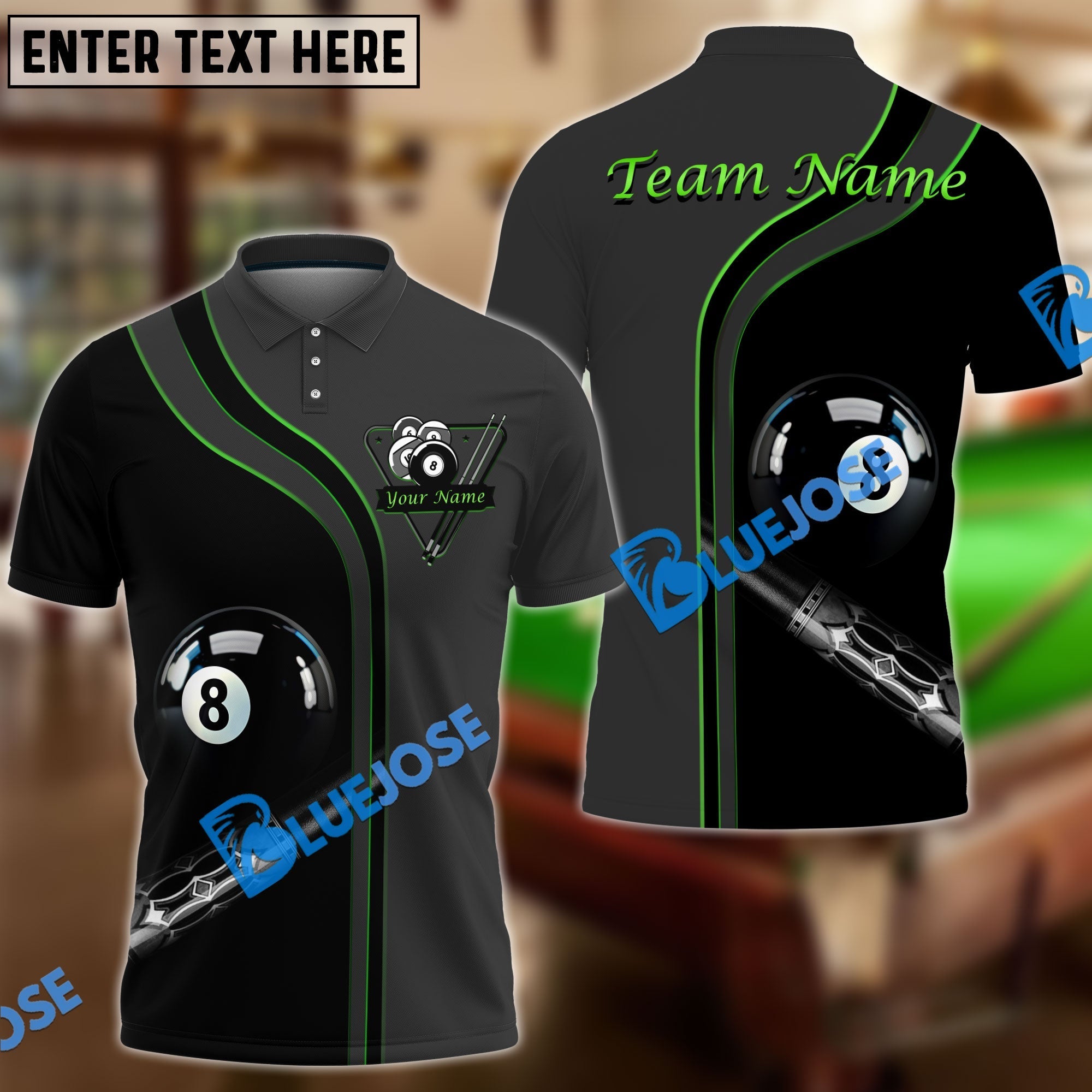 BlueJose Billiards Ball 8 Deep Fantasy Personalized Name, Team Name Unisex Shirt (4 Colors)