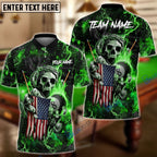 BlueJose Billiards Ball 8 Fire Skull US Flag Personalized Name, Team Name Shirt (6 Colors)