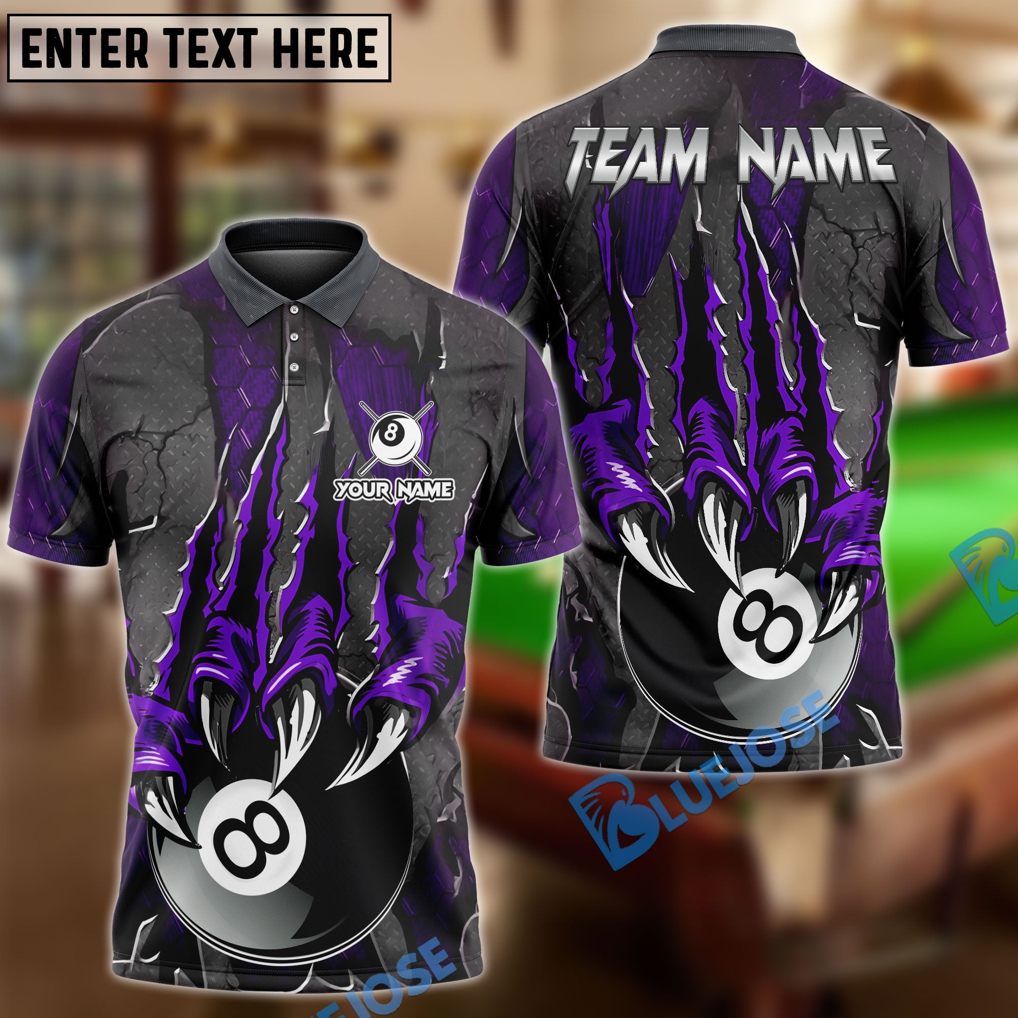 BlueJose Billiards Ball 8 Monster Hand Personalized Name Shirt (4 Colors)