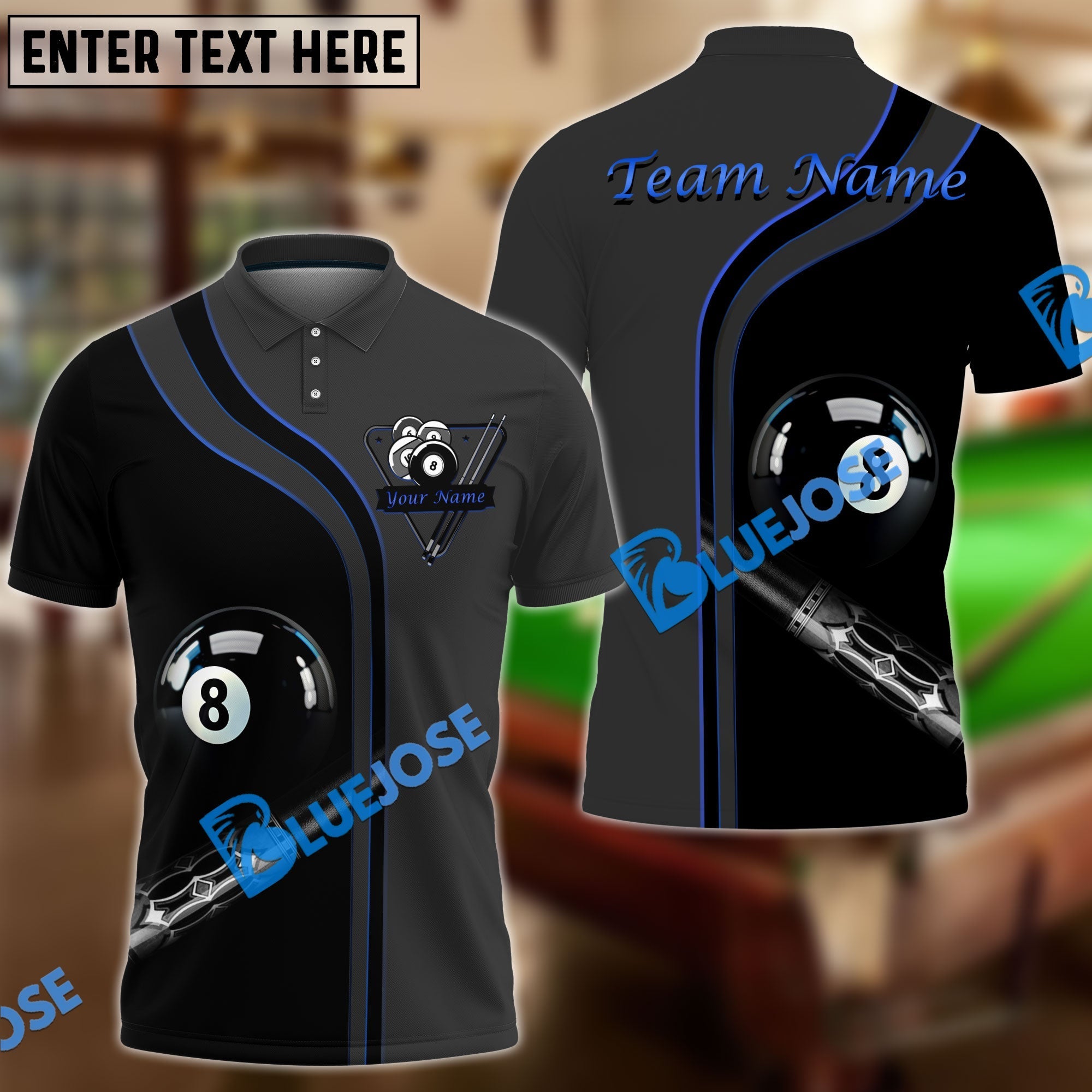 BlueJose Billiards Ball 8 Deep Fantasy Personalized Name, Team Name Unisex Shirt (4 Colors)