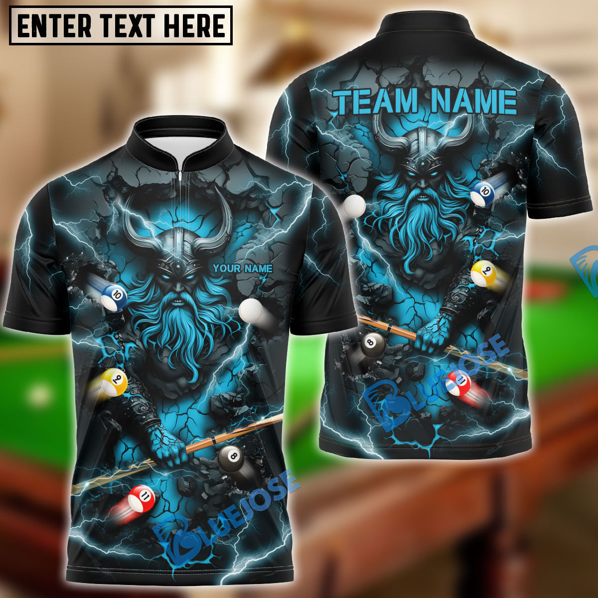 BlueJose Billiards Viking Thunder Personalized Name Shirt (5 Colors)