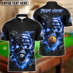 BlueJose Billiards 8 Ball 9 Ball Flame American Flag Skull Customized Name, Team Name 3D Shirt (4 Colors)