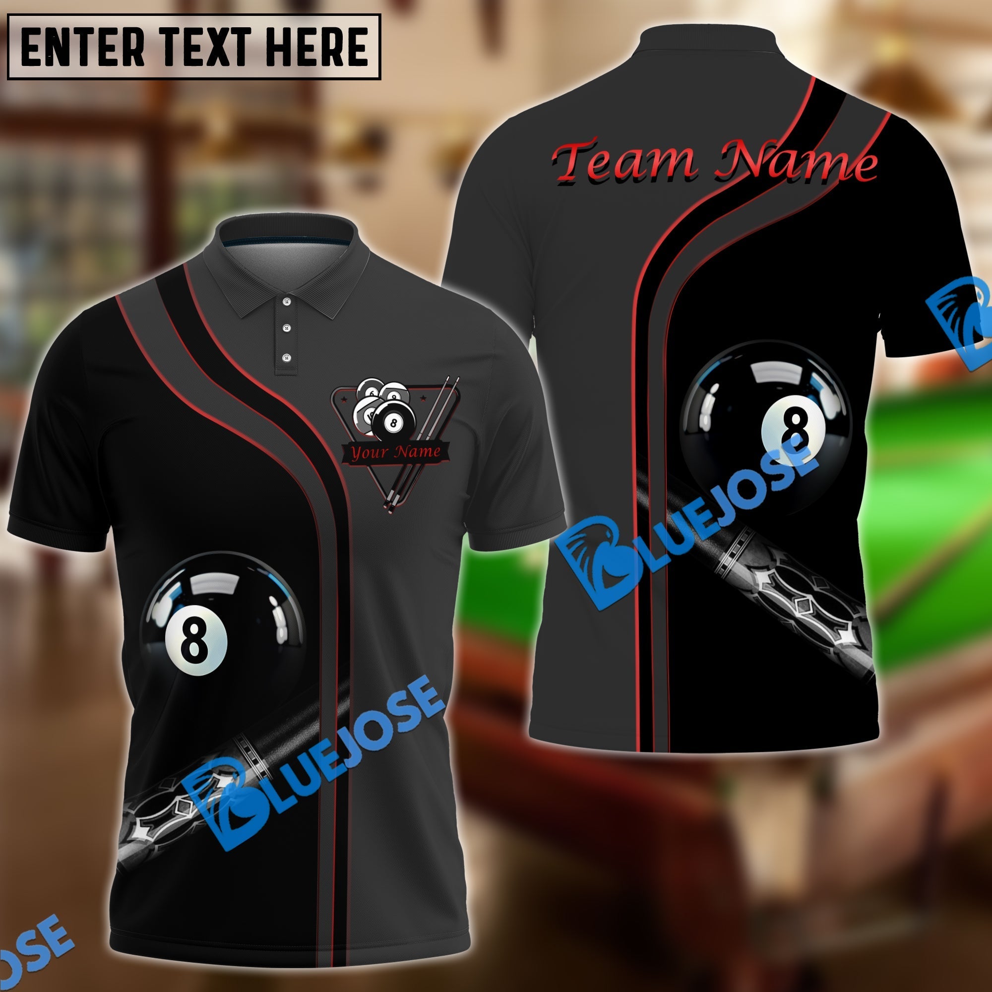 BlueJose Billiards Ball 8 Deep Fantasy Personalized Name, Team Name Unisex Shirt (4 Colors)