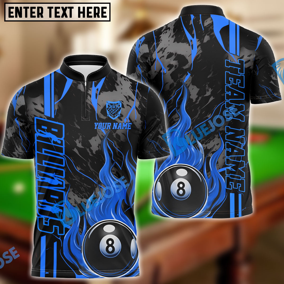 BlueJose Billiards Ball 8 Flame On Personalized Name, Team Name Unisex Shirt ( 4 Colors )