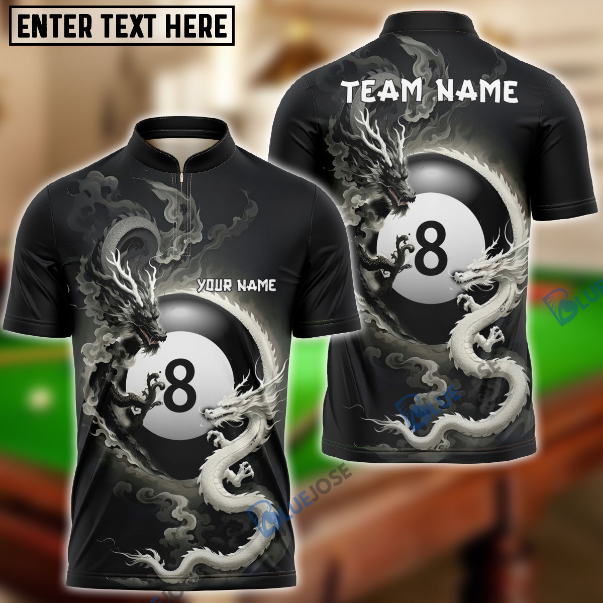 BlueJose Billiards 8 Ball Black And White Dragon Couple Personalized Shirt