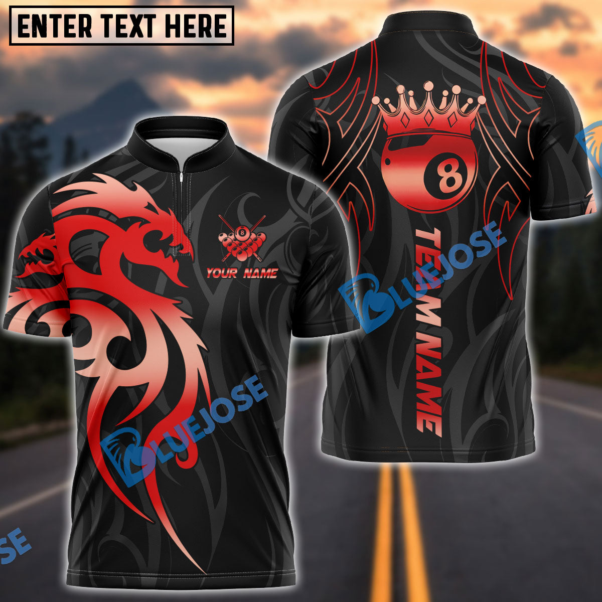 BlueJose Billiards 8 Ball Sport Dragon Crown Tribal Personalized Name, Team Name Unisex Shirt (4 Colors)