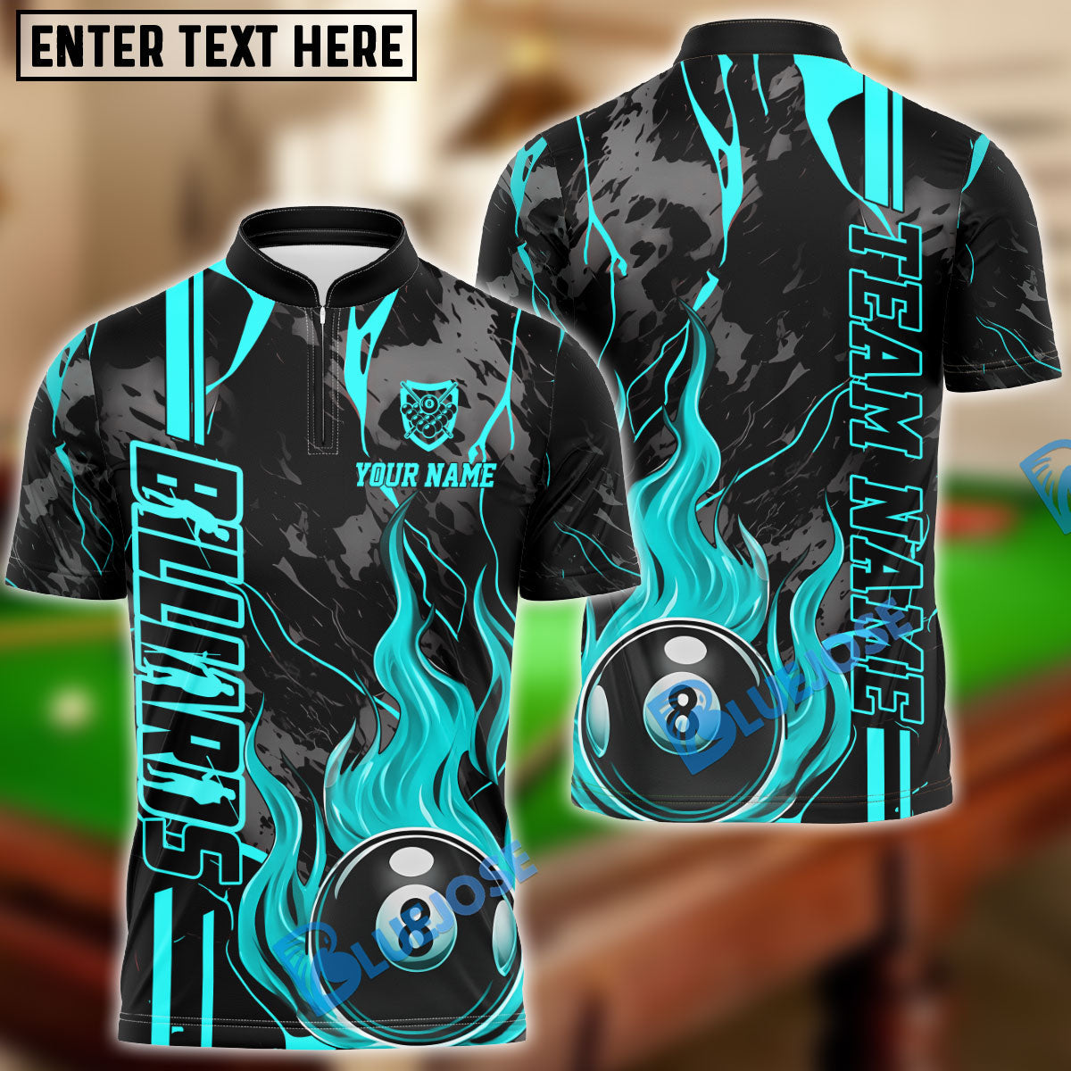 BlueJose Billiards Ball 8 Flame On Personalized Name, Team Name Unisex Shirt ( 4 Colors )