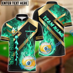 BlueJose Billiards Ball 9 Metal And Fire Flame Personalized Name, Team Name Shirt (4 Colors)