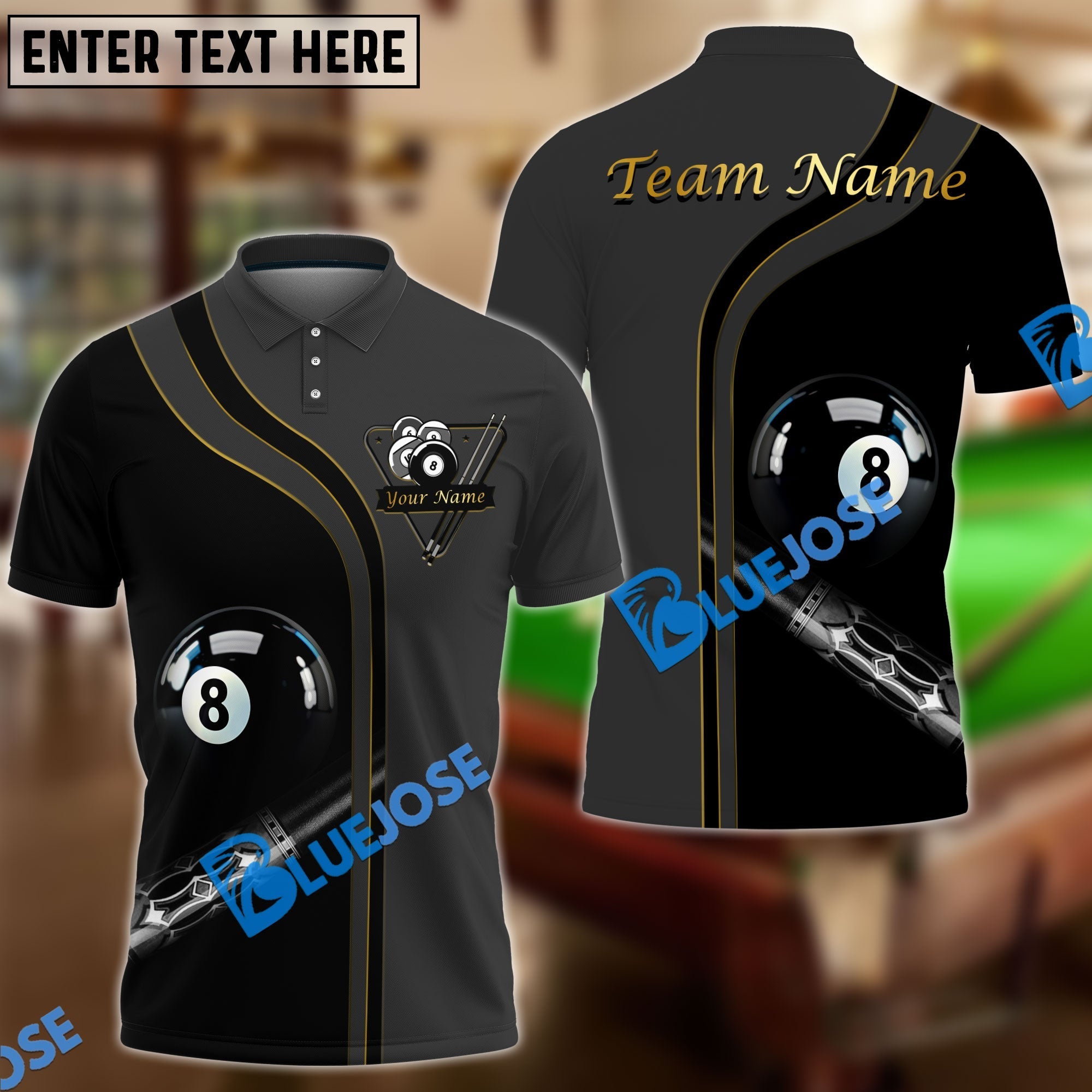 BlueJose Billiards Ball 8 Deep Fantasy Personalized Name, Team Name Unisex Shirt (4 Colors)