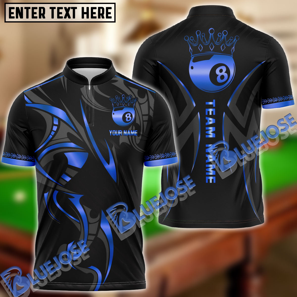 BlueJose Billiards Ball 8 Crown Personalized Name, Team Name Unisex Shirt (4 Colors)