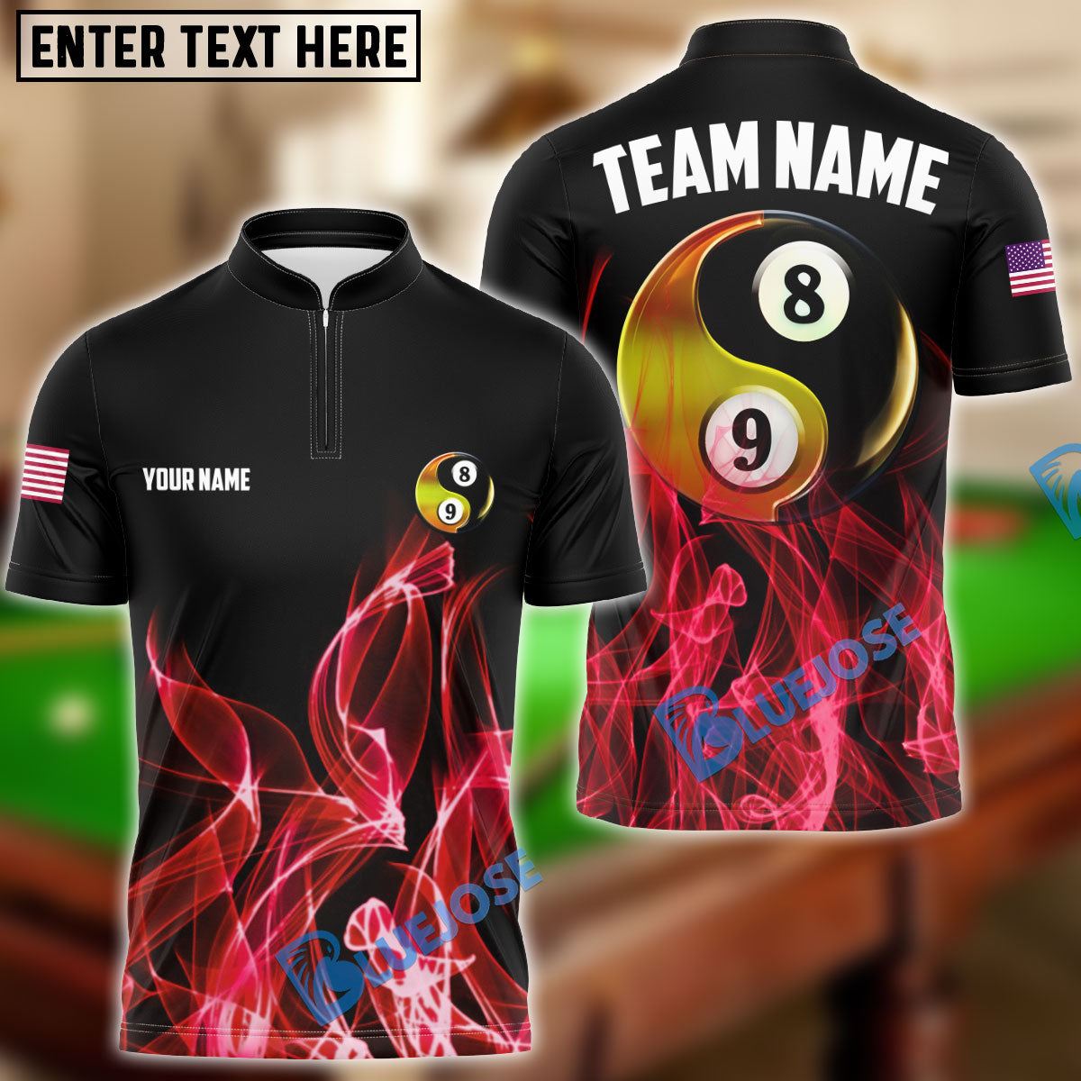 BlueJose Billiards Ball 8&9 Heavenly Flame Personalized Name, Team Name Unisex Shirt