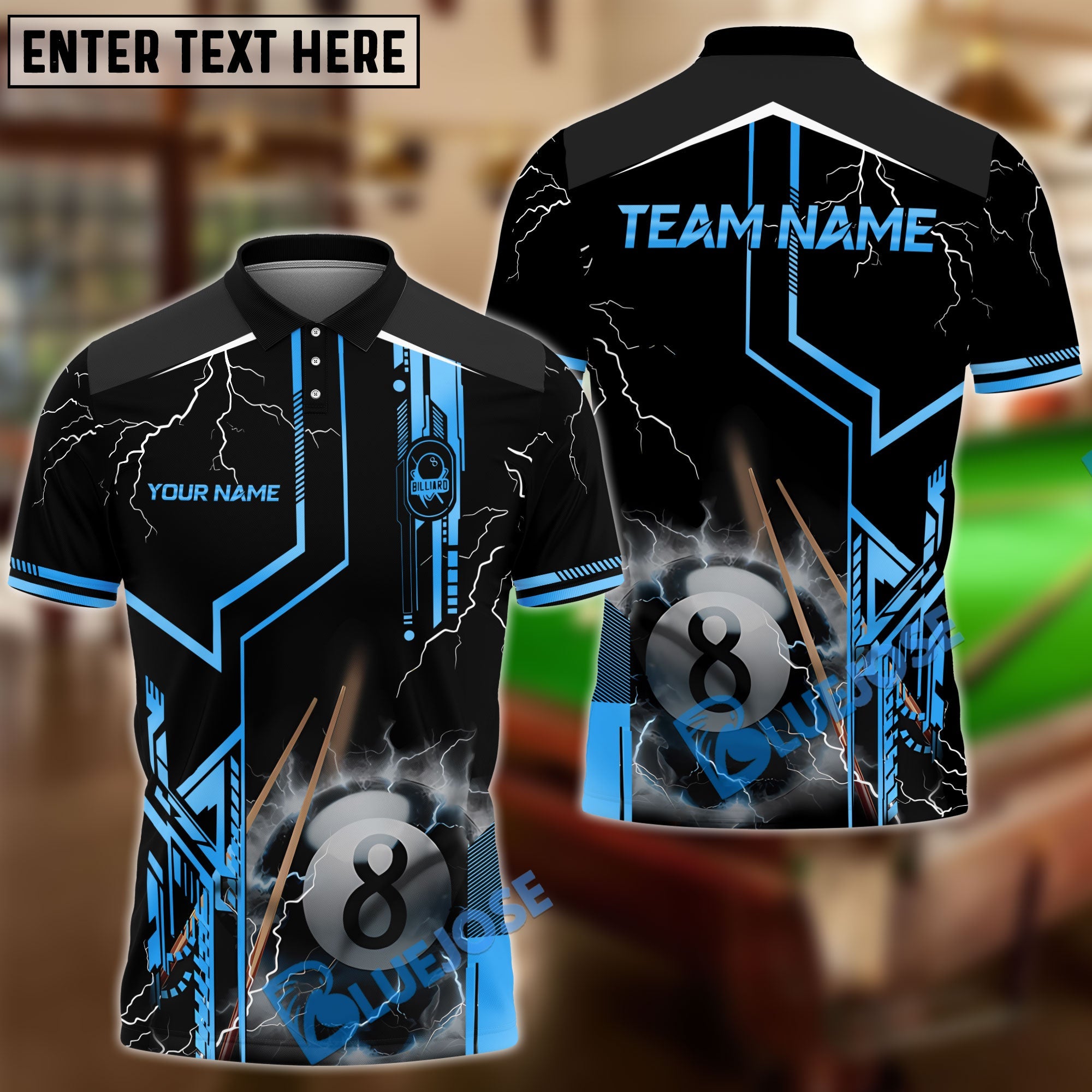 BlueJose Billiards Ball 8 Thunderstorm Personalized Name Shirt (4 Colors)