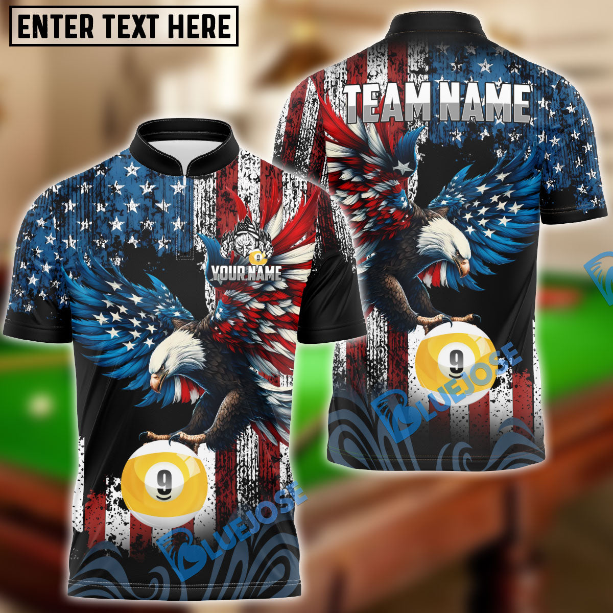 BlueJose Billiards Ball 9 American Eagle Customized Name, Team Name 3D Shirt