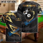 BlueJose Billiards Ball 8 King Golden Premium Personalized Name, Team Name Shirt (4 Colors)