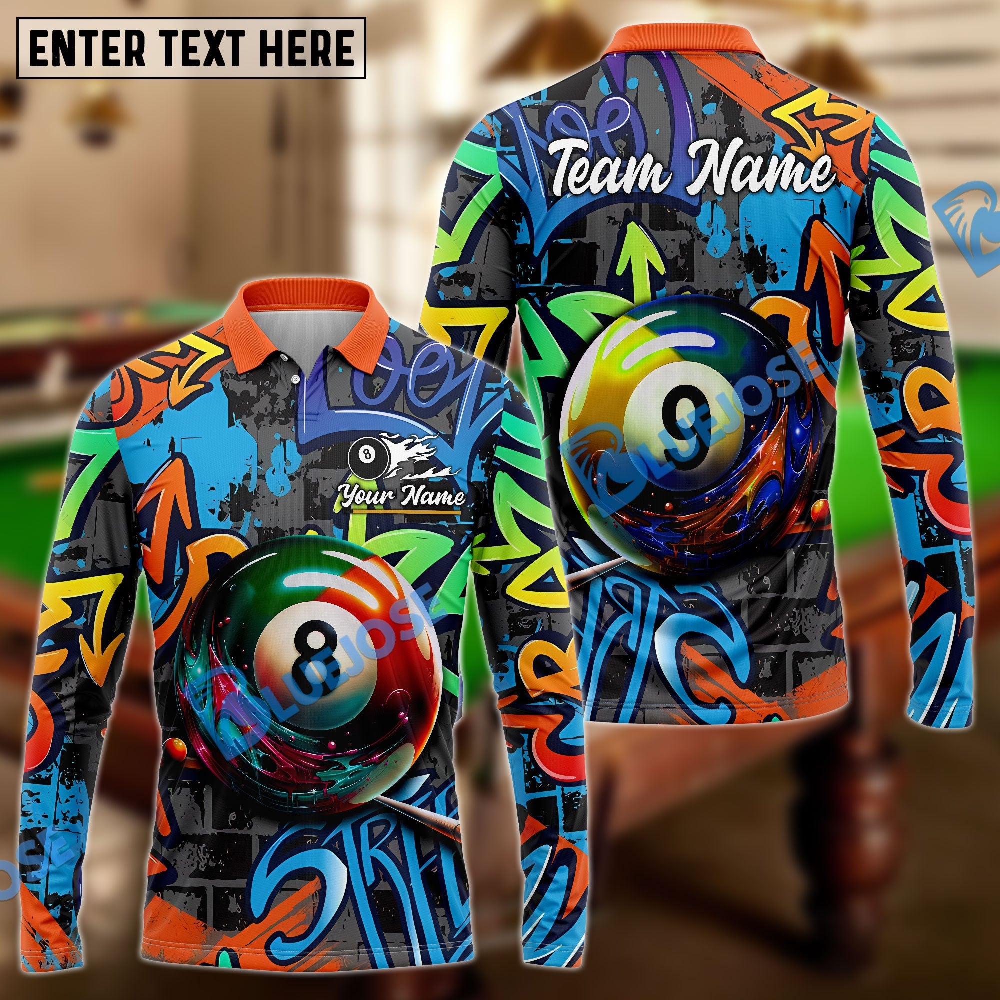BlueJose Billiards Ball 8 & Ball 9 Graffiti Street Personalized Name Shirt
