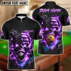 BlueJose Billiards 8 Ball 9 Ball Flame American Flag Skull Customized Name, Team Name 3D Shirt (4 Colors)