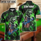 BlueJose Billiards Ball 8 Fire Skull US Flag Personalized Name, Team Name Shirt (6 Colors)