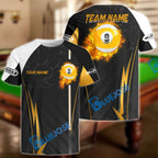 BlueJose Billiards Ball 9 Fire Cue Personalized Name, Team Name Unisex Shirt (4 Colors)