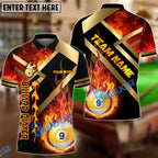 BlueJose Billiards Ball 9 Metal And Fire Flame Personalized Name, Team Name Shirt (4 Colors)
