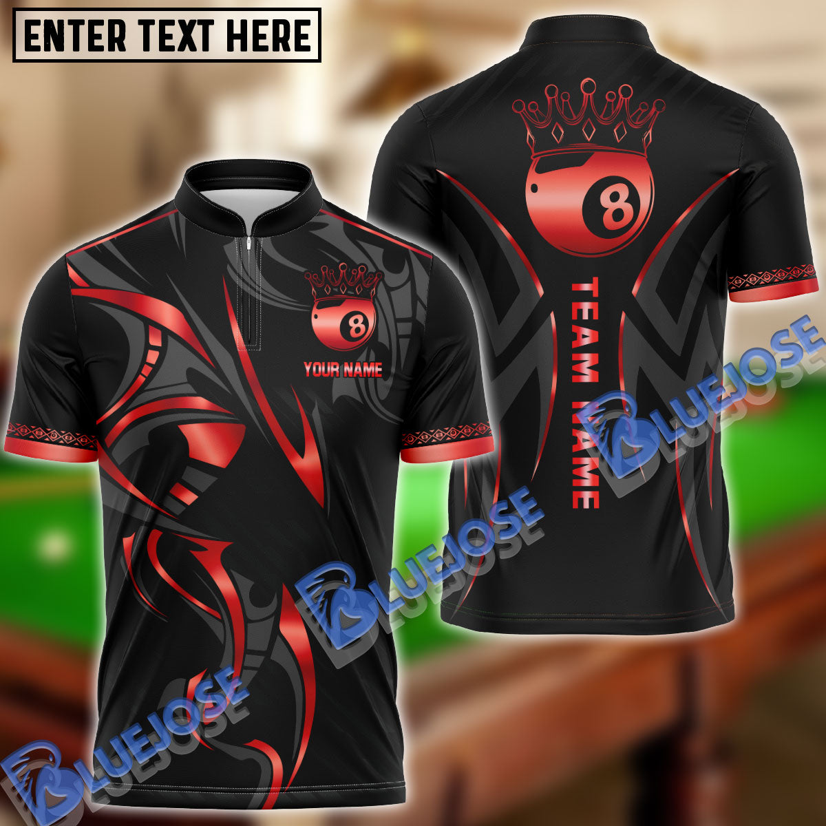 BlueJose Billiards Ball 8 Crown Personalized Name, Team Name Unisex Shirt (4 Colors)