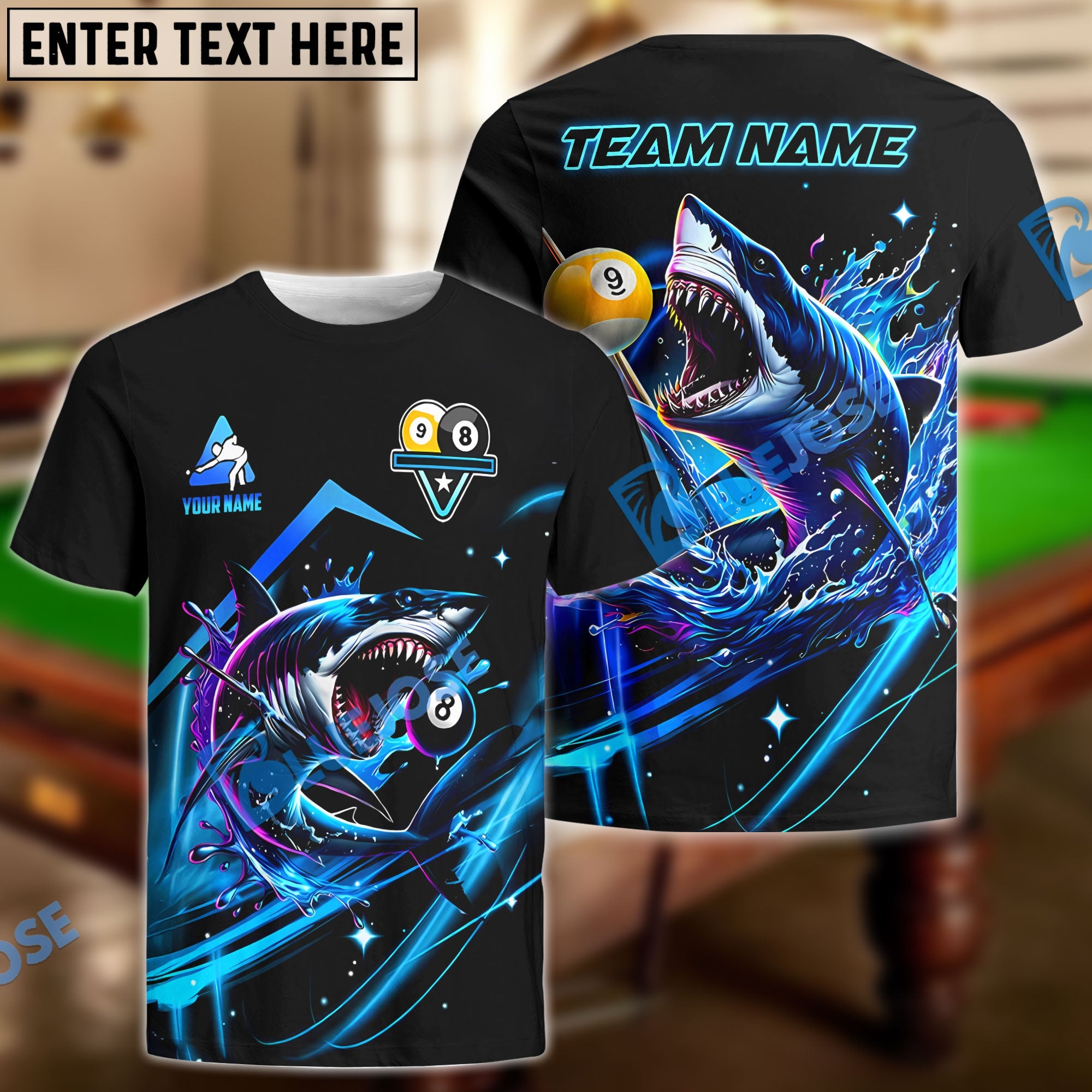 BlueJose Billiards 8-Ball And 9-Ball Pool Shark Personalized Name, Team Name Unisex Shirt