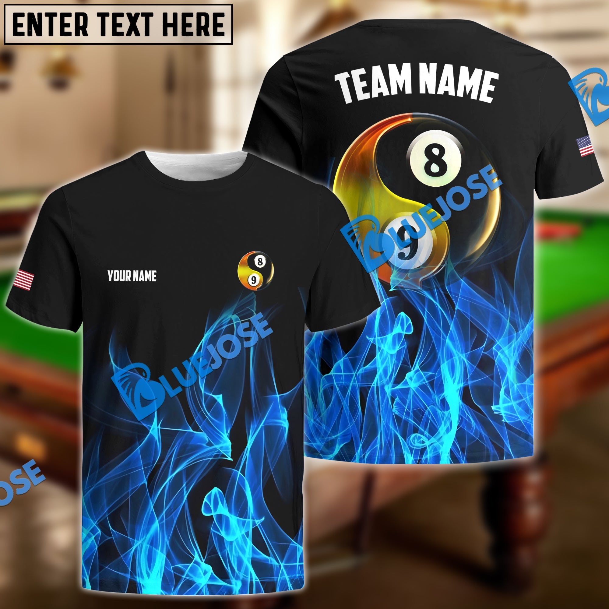 BlueJose Billiards Ball 8&9 Heavenly Flame Personalized Name, Team Name Unisex Shirt
