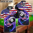BlueJose Billiards Ball 8 US Flag Flame Personalized Name Shirt (6 Colors)