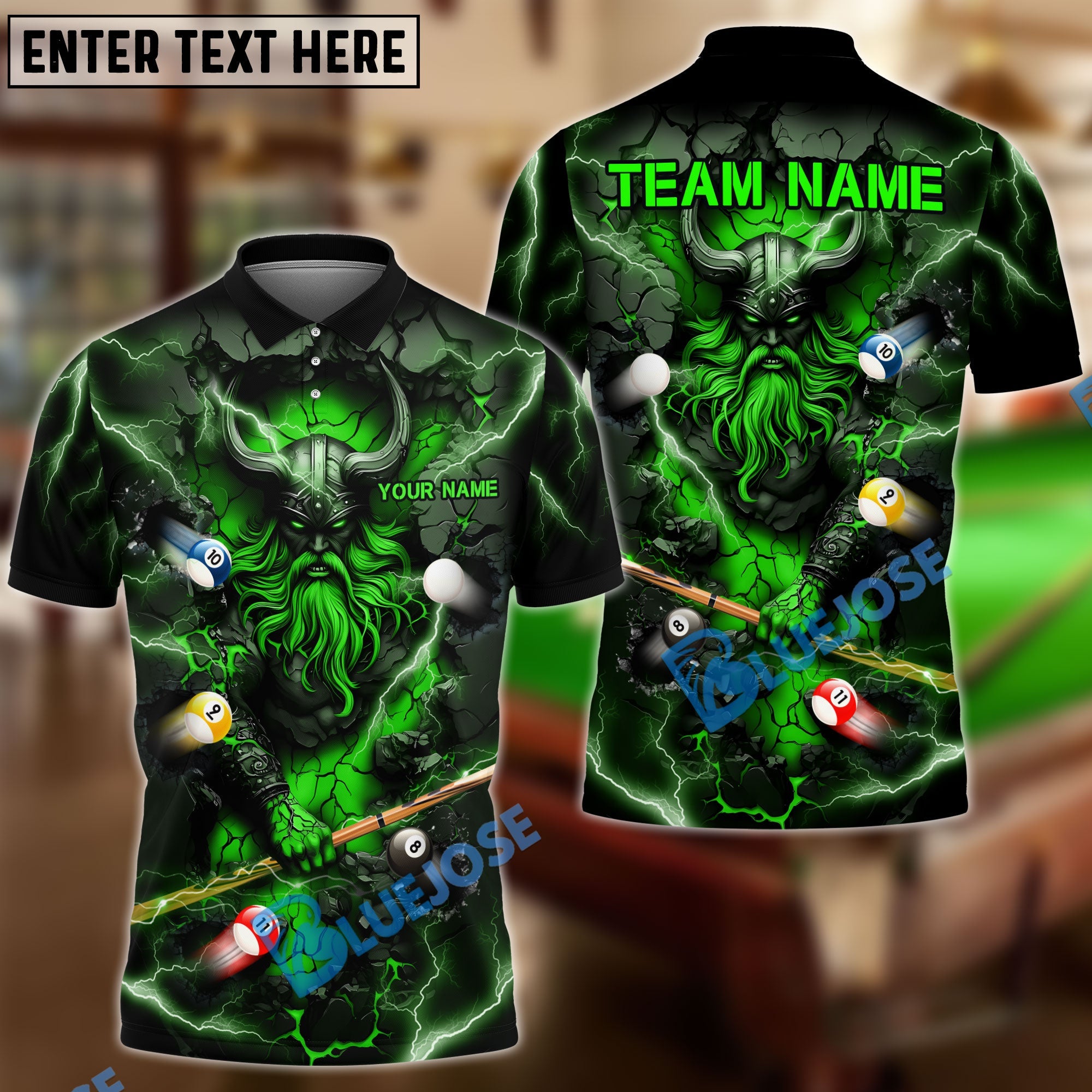 BlueJose Billiards Viking Thunder Personalized Name Shirt (5 Colors)