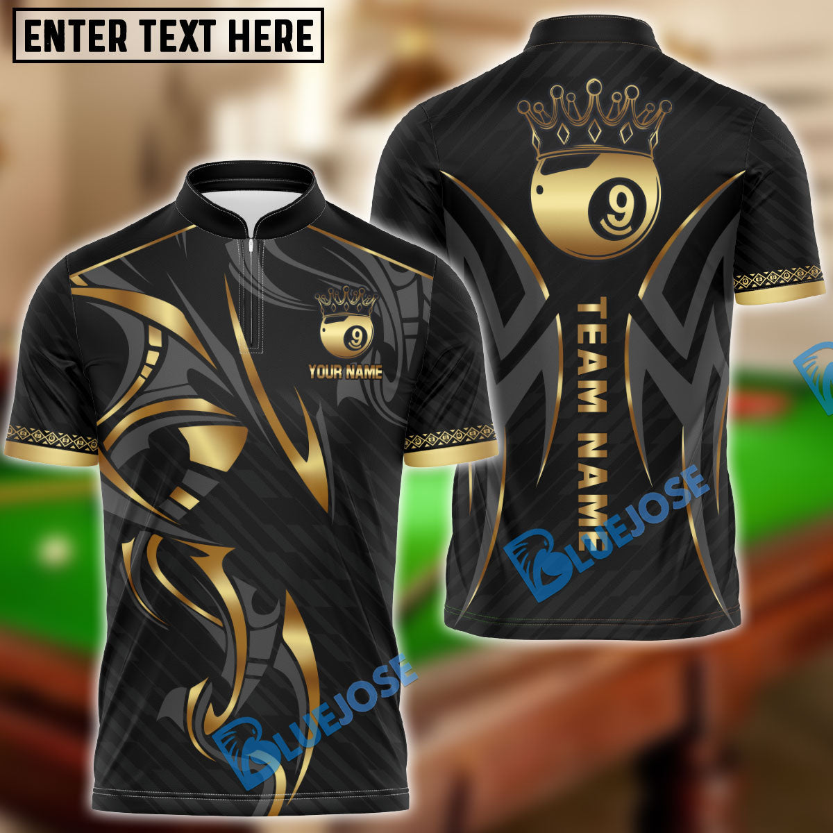 BlueJose Billiards Ball 9 Crown Personalized Name, Team Name Unisex Shirt ( 4 Colors )