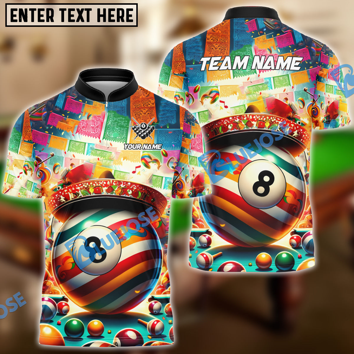 BlueJose Billiard Ball 8 Cinco De Mayo Personalized Name, Team Name Unisex Shirt