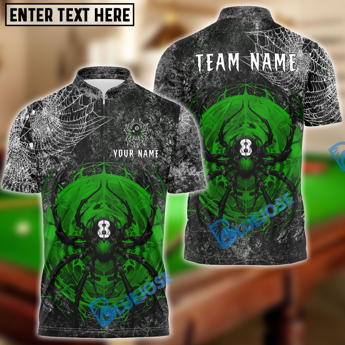BlueJose Billiards Ball 8 Spider Grunge Web Personalized Name, Team Name Unisex Shirt ( 4 Colors )