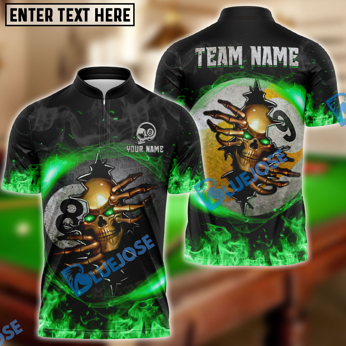 BlueJose Billiards Ball 8 And 9 Fire Skull Crack Personalized Name, Team Name Unisex Shirt (6 Colors)