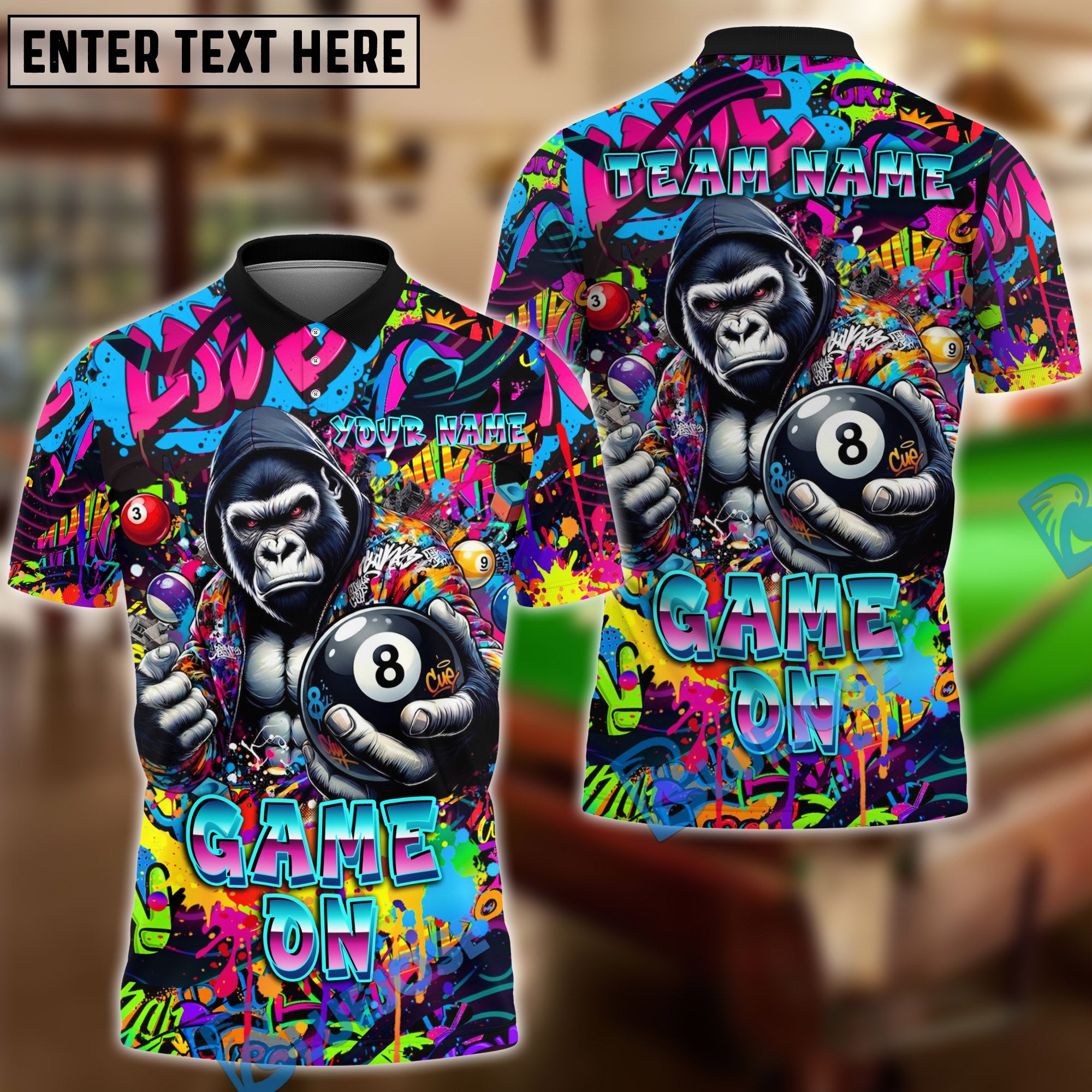 BlueJose Billiards Gorilla 8 Pool Graffiti Game On Personalized Shirt