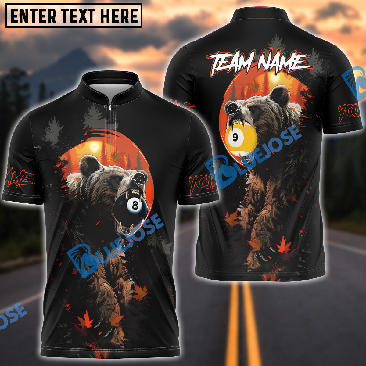 BlueJose Billiards Ball 8 & Ball 9 Bear Forest Personalized Name & Team Name Shirt (4 Colors)