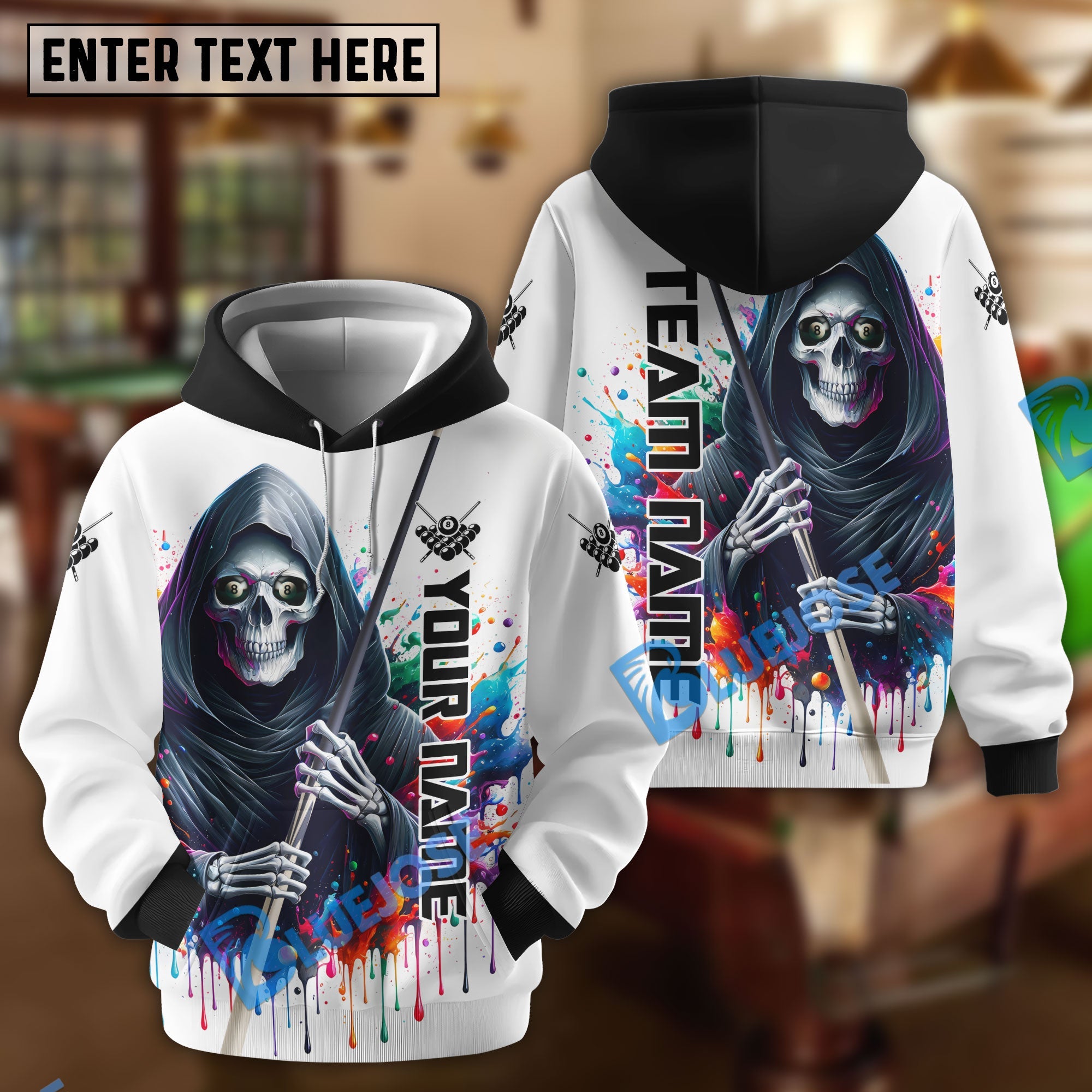 BlueJose Billiards Reaper Colorful Personalized Name, Team Name Shirt
