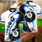 BlueJose Billiards Classic 8-Ball Black & White Personalized Name Shirt (4 Colors)