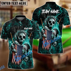 BlueJose Billiards Ball 8 Fire Skull US Flag Personalized Name, Team Name Shirt (6 Colors)