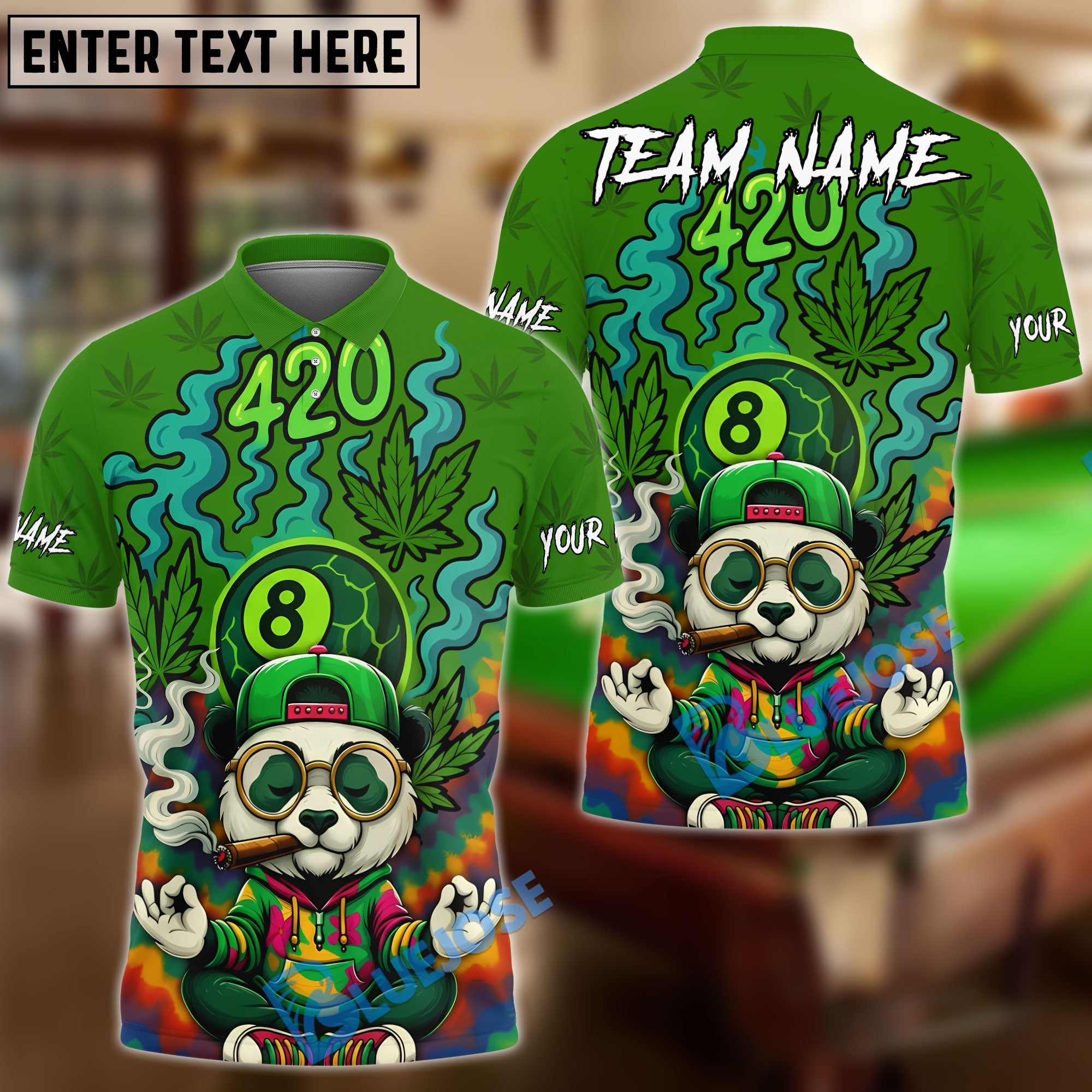 BlueJose Billiards 420 8-Ball Funny Panda Customized Name, Team Name 3D Shirt
