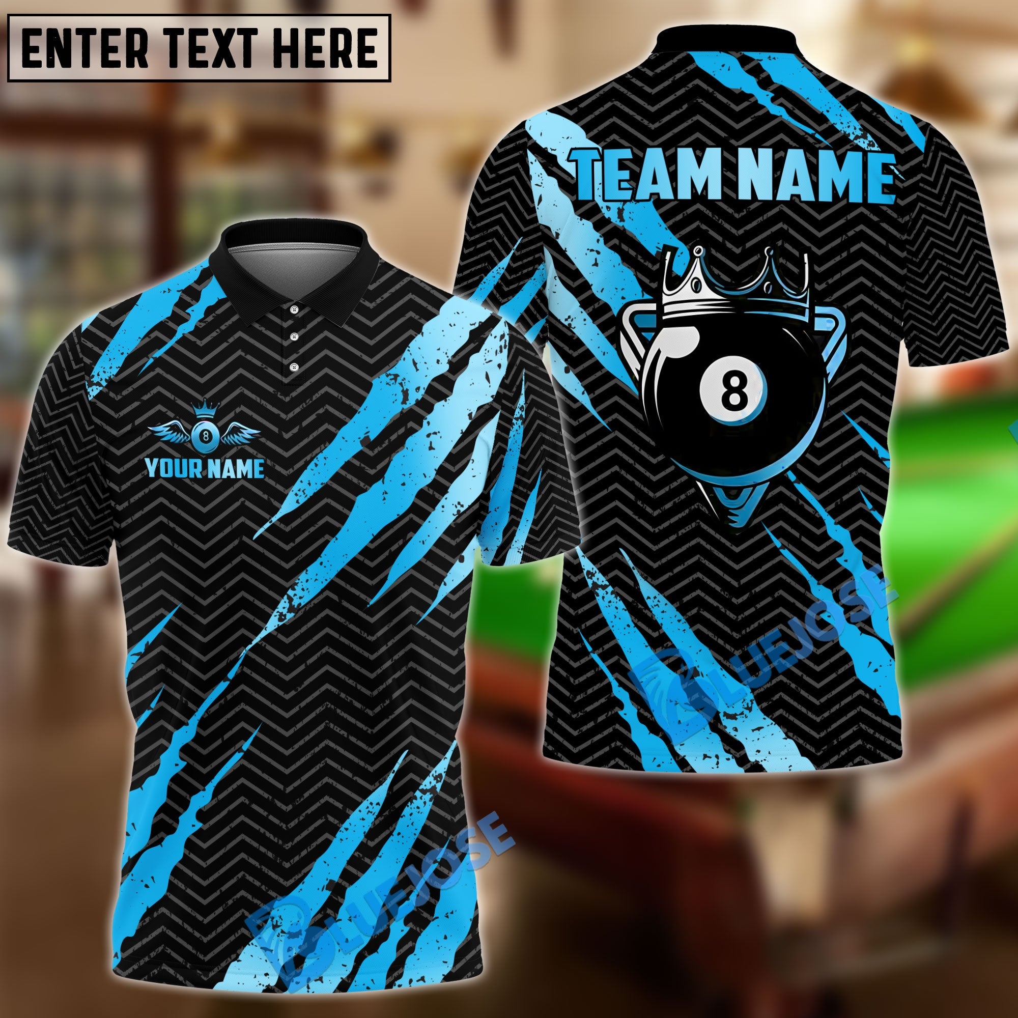 BlueJose Billiards Ball 8 Scratch Claw Marks Personalized Name Shirt (4 Colors)