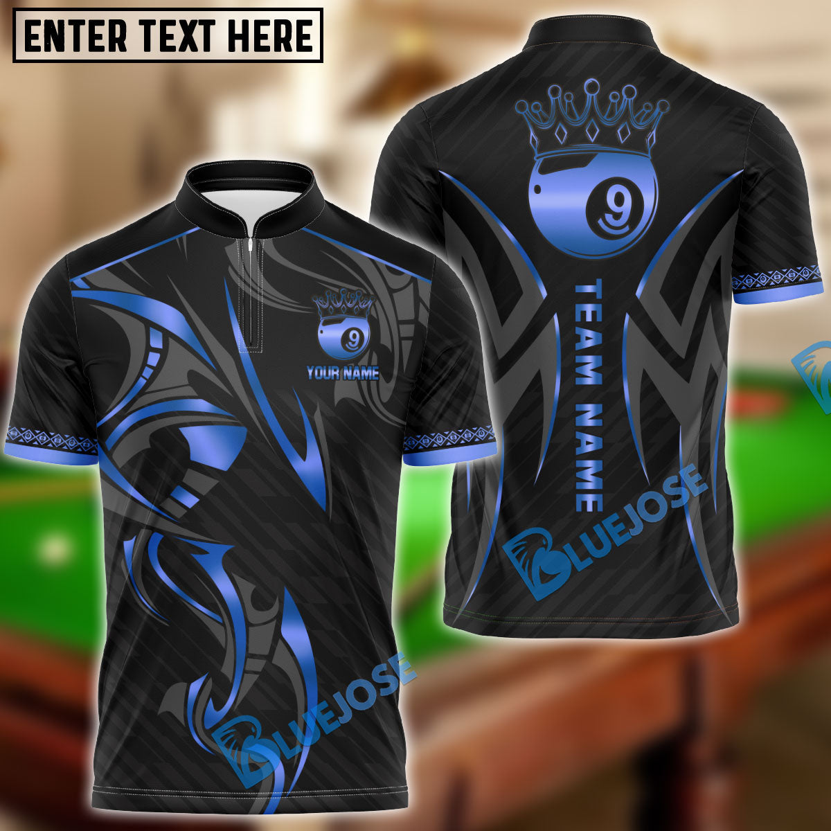 BlueJose Billiards Ball 9 Crown Personalized Name, Team Name Unisex Shirt ( 4 Colors )