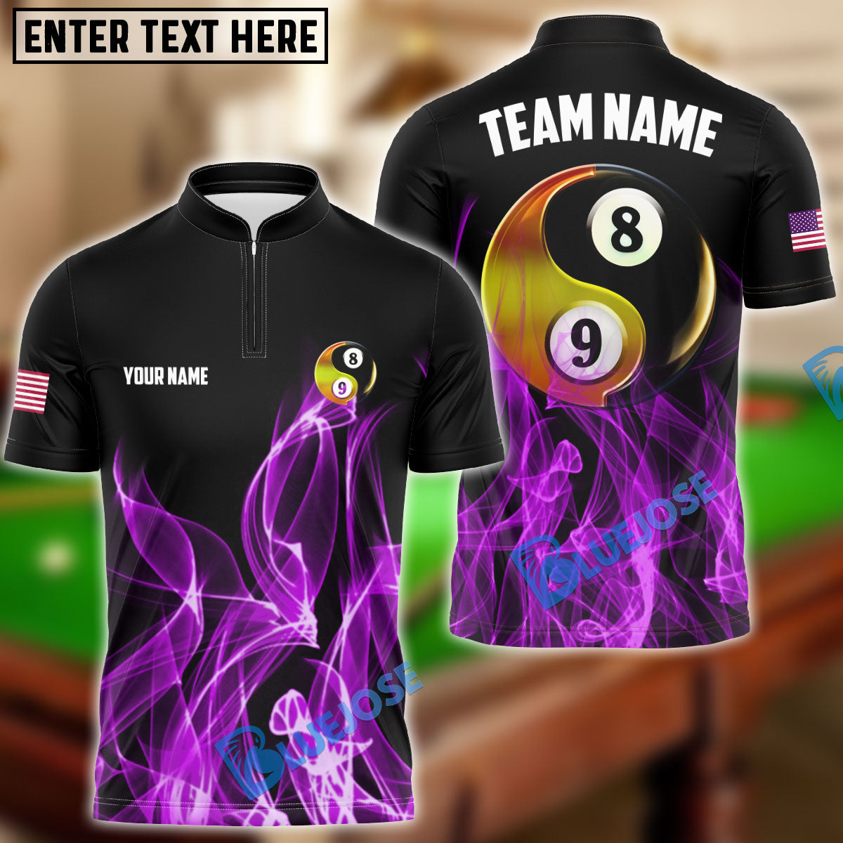 BlueJose Billiards Ball 8&9 Heavenly Flame Personalized Name, Team Name Unisex Shirt