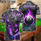 BlueJose Billiards Ball 8 Flame King Skull Personalized Name Shirt (4 Colors)