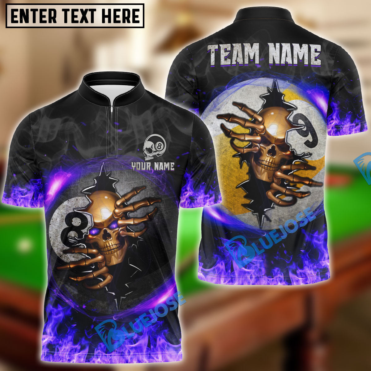 BlueJose Billiards Ball 8 And 9 Fire Skull Crack Personalized Name, Team Name Unisex Shirt (6 Colors)