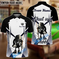 BlueJose Billiards 8-Ball Pool Shut Up and Shoot White Pattern Personalized Name, Team Name Unisex Shirt (4 Colors)