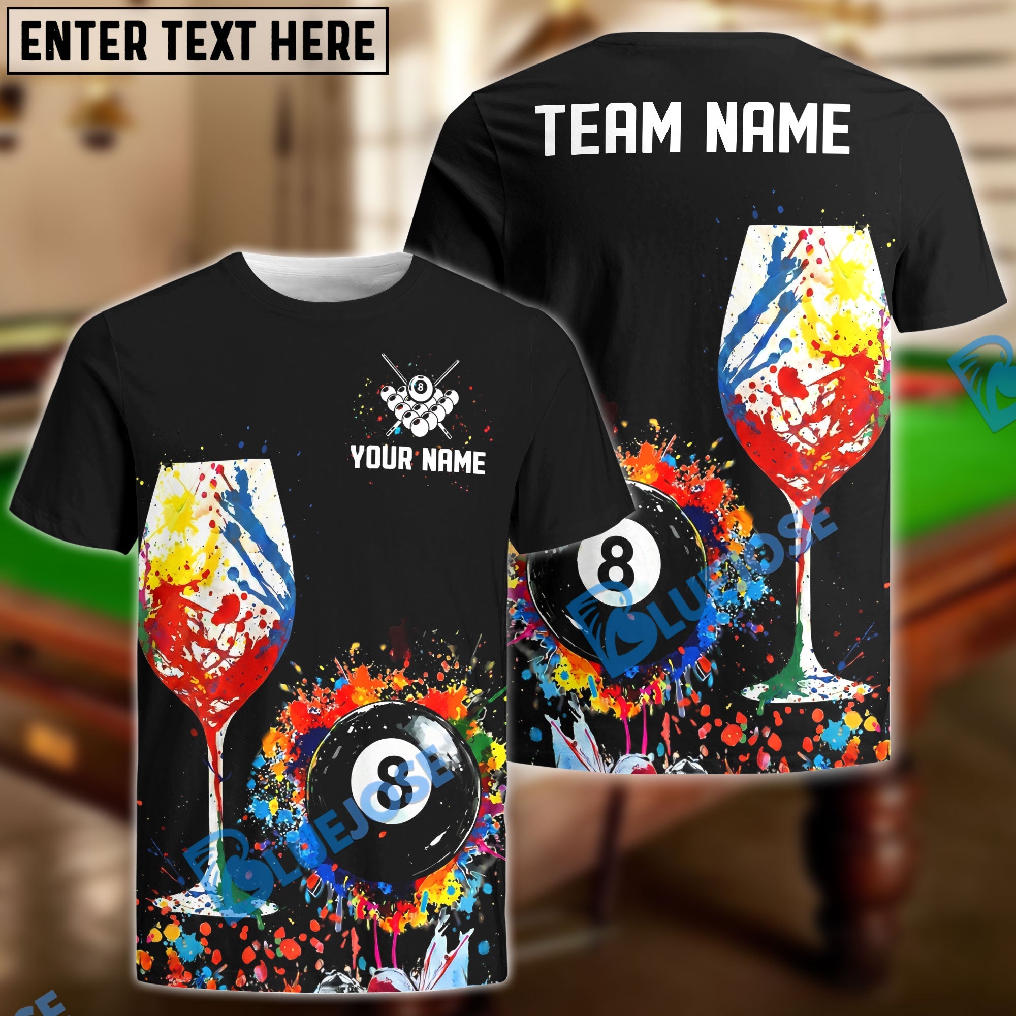 BlueJose Billiards Ball 8 Pool Wine Splash Personalized Name, Team Name Unisex Shirt
