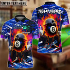 BlueJose Billiards 8 Ball Street Style Flaming Personalized Name, Team Name Unisex Shirt (4 Colors)