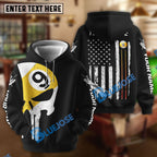 BlueJose Billiards Ball 9 Skull American Flag Customized Name, Team Name 3D Shirt